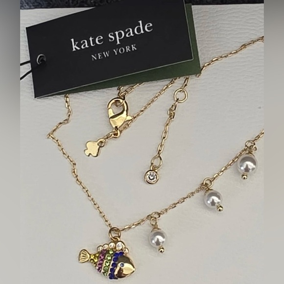 kate spade Gold-Tone Necklace with Ivory Pearl Drops and fish. NWT - Picture 3 of 8